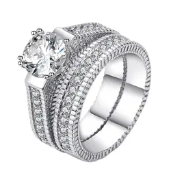 Белый Кристалл Кольца для женщин Круглый Кубический Цирконий камень классический набор кольцо Свадебные обручение ювелирн