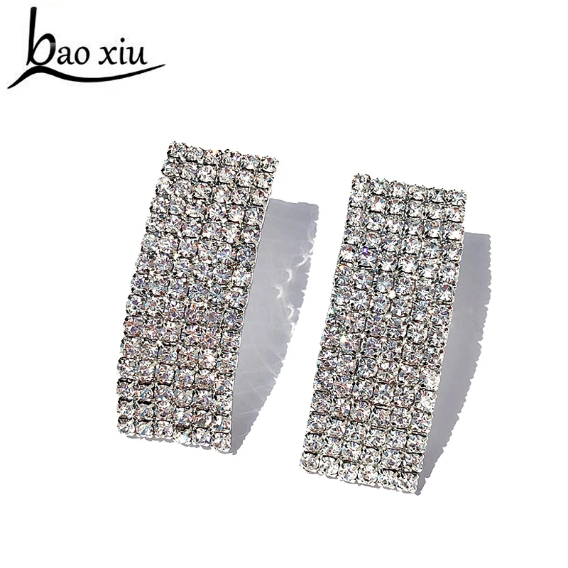 

2018 New hip hop Crystal Diamante Rhinestone big Earrings geometry Shape Drop Dangle cool Women Wedding Bridal Earrings