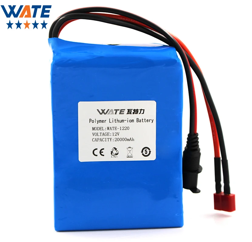 WATE 12V 20000mAh Li-ion battery pack DC 15A current discharge 12V li-ion polymer battery With 12.6V3A charger WATE 12V 20000mAh Li-ion battery pack DC 15A current discharge 12V li-ion polymer battery With 12.6V3A charger