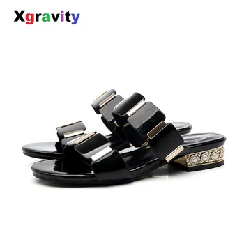 

Hot Sales 2020 New Xgravity Brand Famous Top Quality Lady Flat Sandals Rhinestone Designer Woman Slippers Fashion Shoes B002