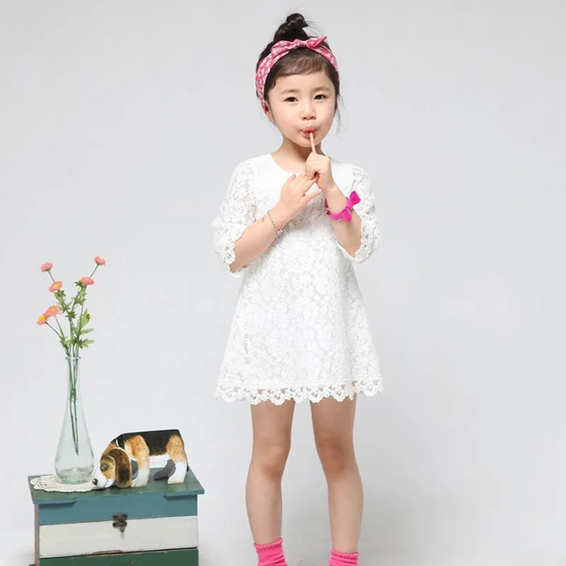 Горячая распродажа! новая модная корейская одежда для детей красивое белое платье для девочек из сплошного кружева мини-платье принцессы одежда для малышей