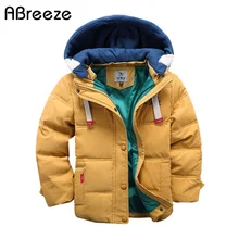 Abreeze 2017 children Down & Parkas 4-10T winter kids outerwear boys casual warm hooded jacket for boys solid boys warm coats