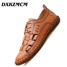 DXKZMCM Мужская Повседневная пляжная обувь летние сандалии на мягкой подошве Модные мужские шлепанцы из натуральной кожи мужские вьетнамки