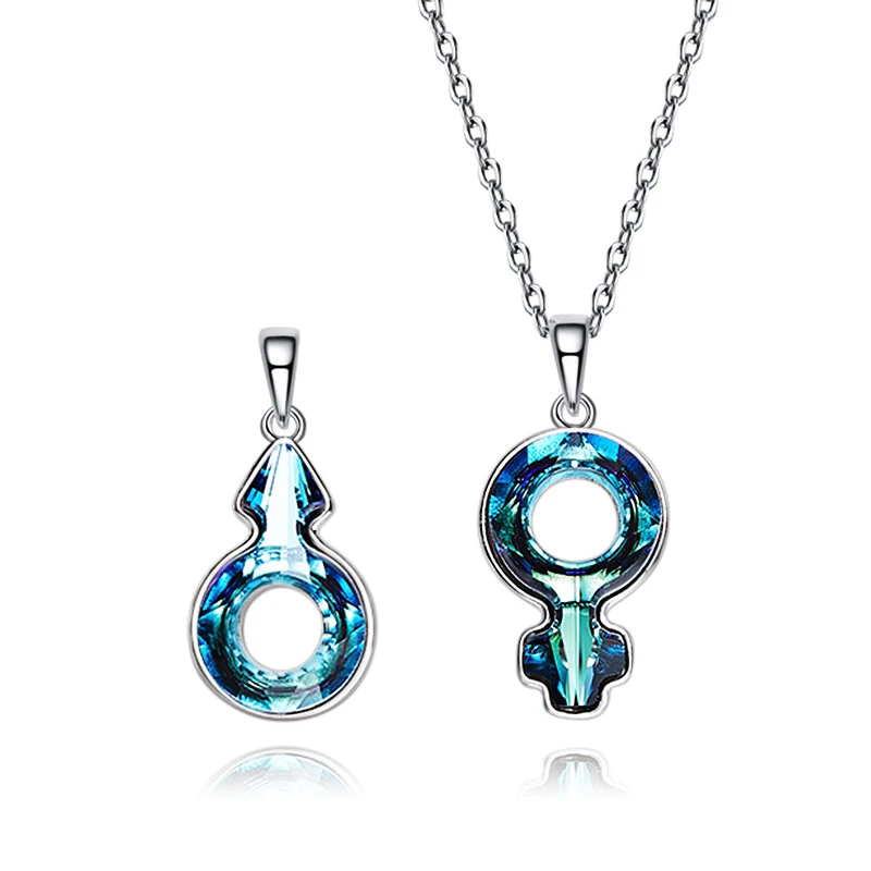 

925 Sterling Silver embellished with crystals from Swarovski Pendant Necklaces for Women Fine Fashion Jewelry Trendy BlueGift