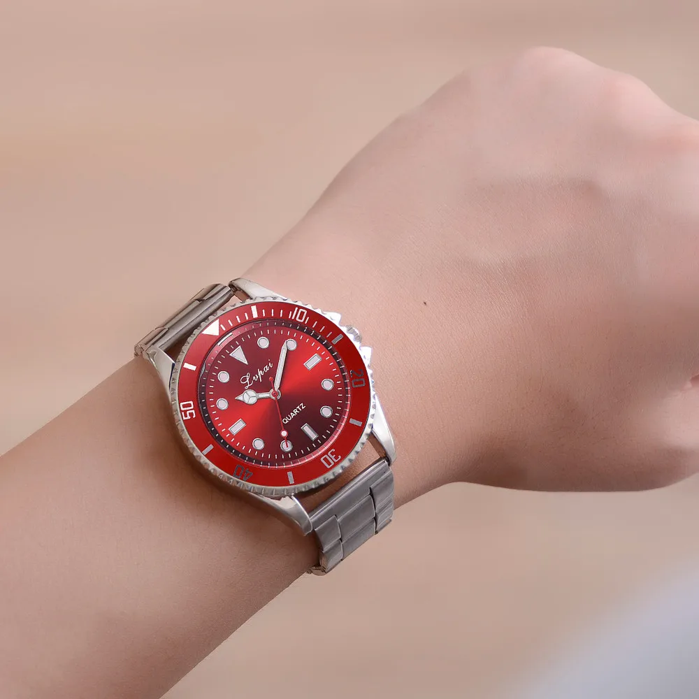 

Leisure Men Business Quartz Watch Analog Steel Belt Wrist Watch Modern Fashion Luxury Red High Quality Casual Quartz Watch AD