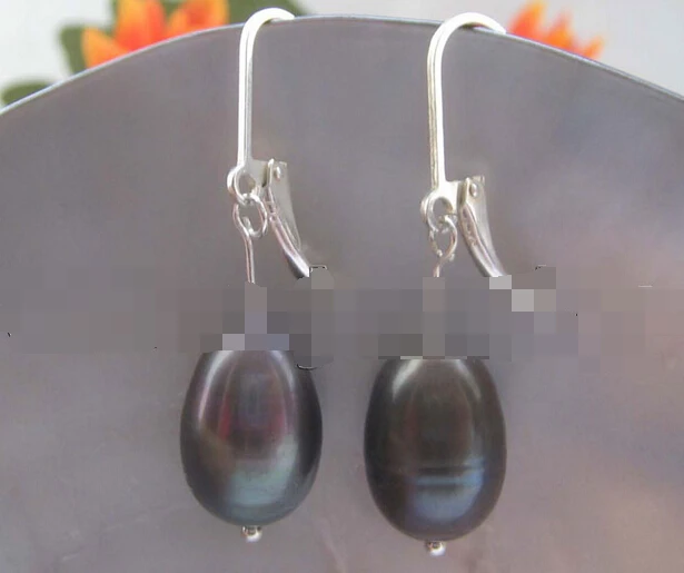 

hot sell new - free shipping 11804 black baroque rice freshwater pearl earring