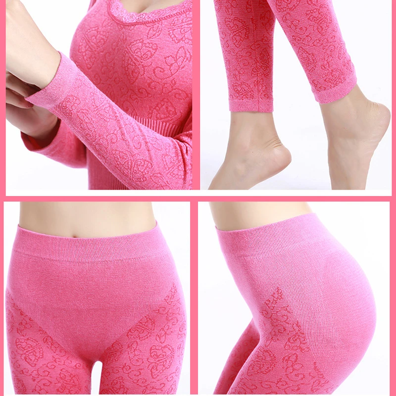 Queenral Sexy Warm Thermal Underwear Women Winter Thermal Underwear Seamless Long Johns Breathable Ladies Slim Underwears Sets