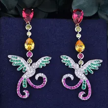 GODKI Luxury Multicolor Phoenix Full Cubic Zirconia CZ Engagement Wedding Party Nightclub Silver Statment Earring Stud