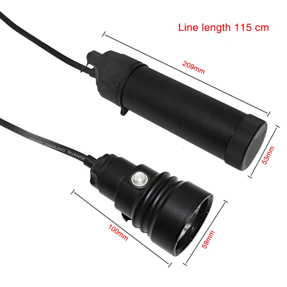 XHP70.2 LED Diving Flashlight Waterproof Underwater Video 100M Powerful Canister Split Type XHP70 Scuba Dive Torch Lamp Light