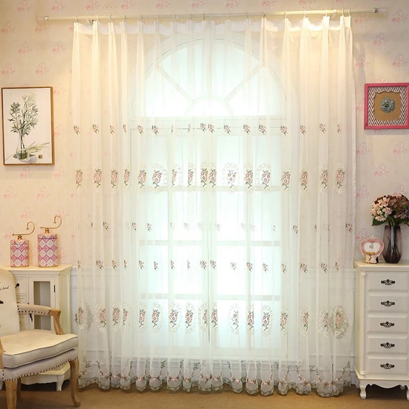 

Embroidered Tulle Curtains Window Modern floral Curtains for Living Room Bedroom Kitchen European tulle Window Drapes curtain