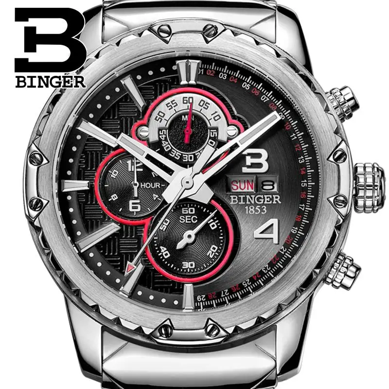 

New Switzerland Men's Watch Luxury Brand Clock BINGER Quartz Men Watches Multi-functional Military Stop Watch Glowwatch B6011-1
