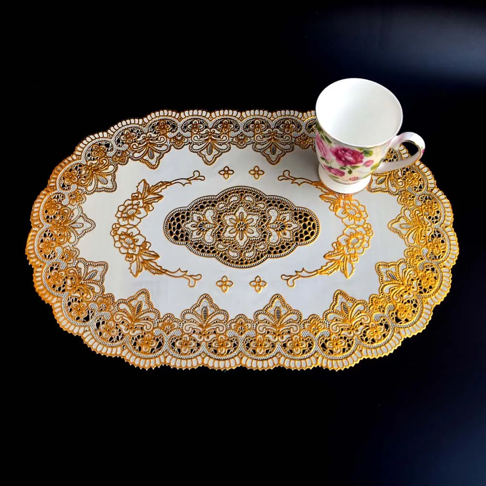 2 قطعة/الوحدة الأزياء طباعة الأوروبية البرنز PVC تحديد الموقع الطعام الجدول حصيرة الذهبي كوستر للماء العزل سادة المائدة