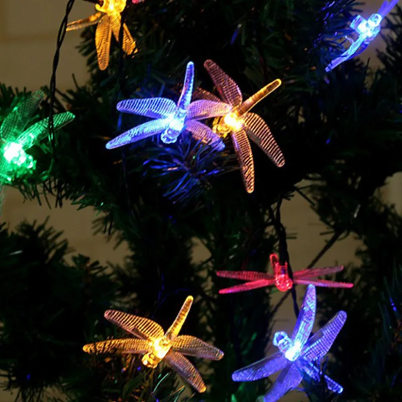 Solar Christmas Lights 20 LED Solar Dragonfly Fairy String Lights for Xmas Party garden Decorations Outdoor Solar Powered Lamp  (5)