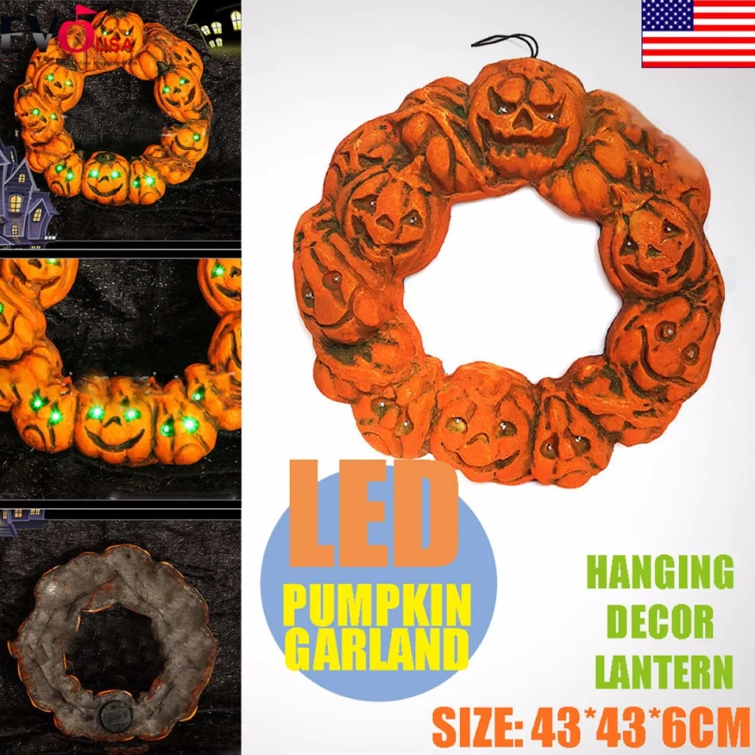 DIY Halloween Jack-o'-Lantern LED Pumpkin Spooky Wreath Door Hanger Hanging Decor 2019 new