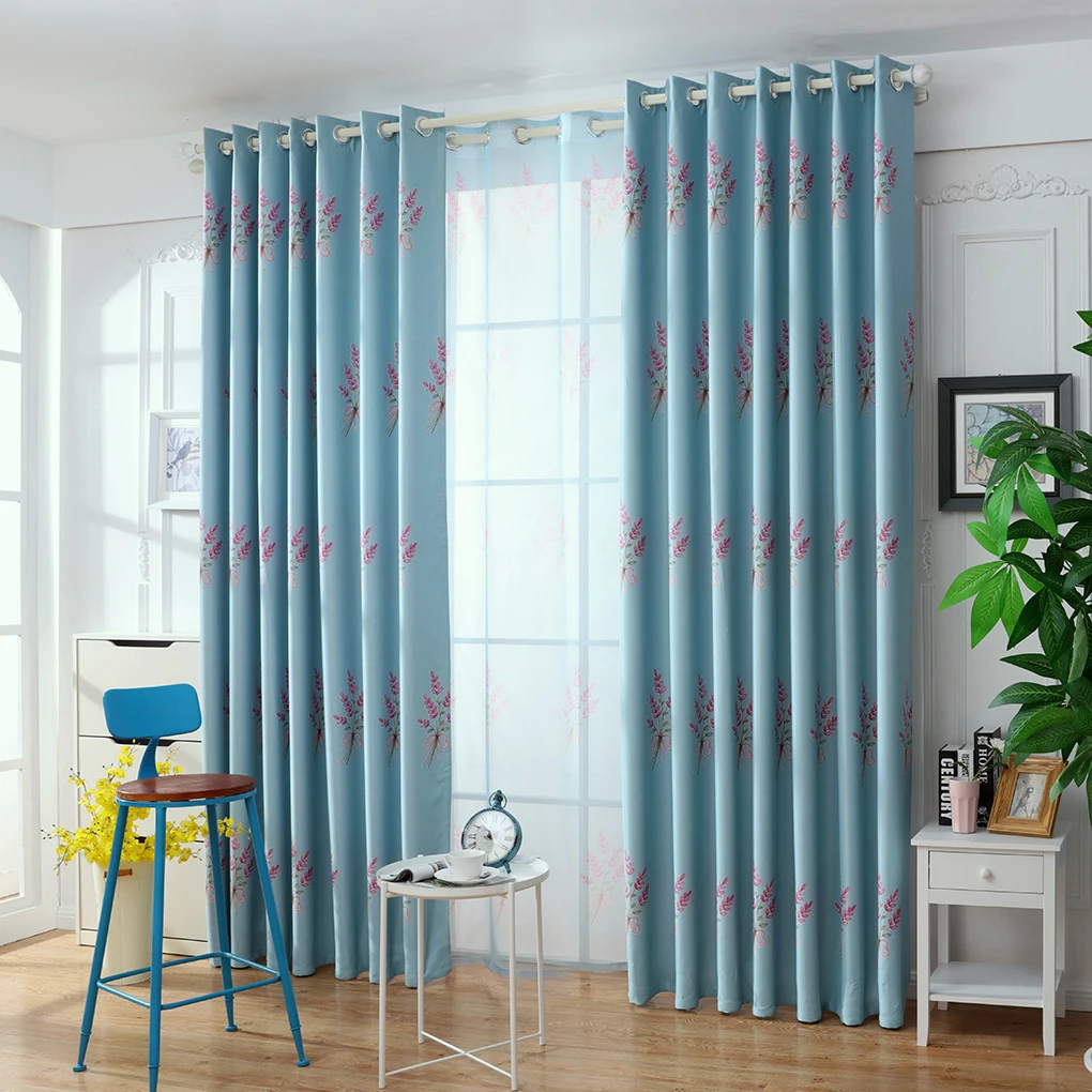 100*250cm Lavender Flowers Printed Curtain Blackout Drop Curtain Panel