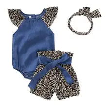 Комплекты одежды для новорожденных девочек; комбинезон; шорты и повязка на голову; комплект из 3 предметов; повседневная одежда для маленьких девочек