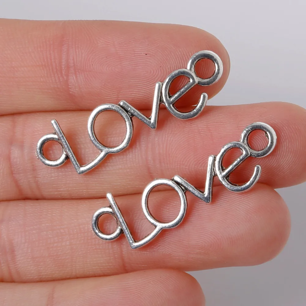 10pcs LOVE Double Holes Tag Charms Pendant 10x35mm Plated Silver