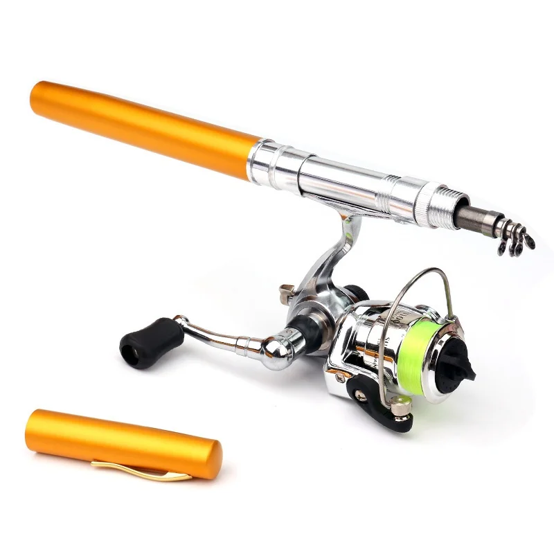 Портативный карманный мини набор для рыбалки металлический стержень+ спиннинговая катушка колесо телескопическая удочка ручка Форма Складной с коробкой - Цвет: Цвет: желтый
