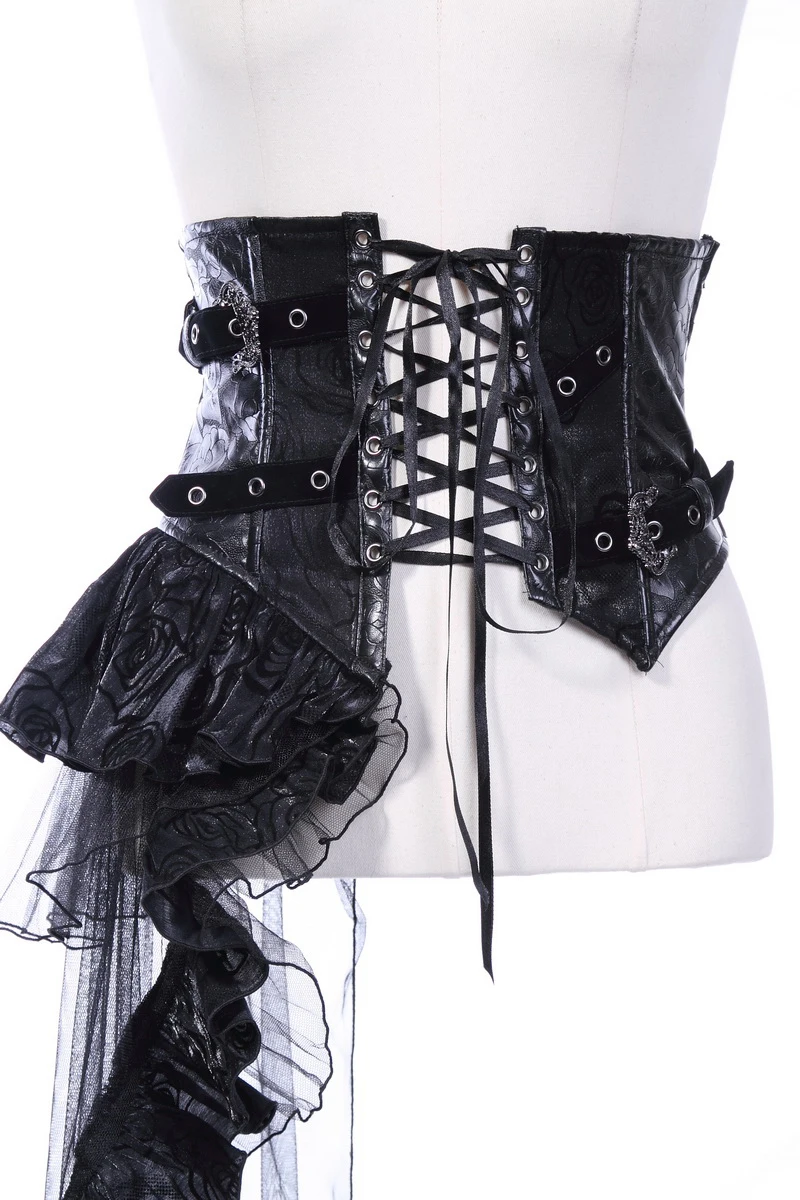 Панк готический для женщин нерегулярные черный сексуальный шнуровкой корсет стимпанк викторианской моды косплэй цветочный узор