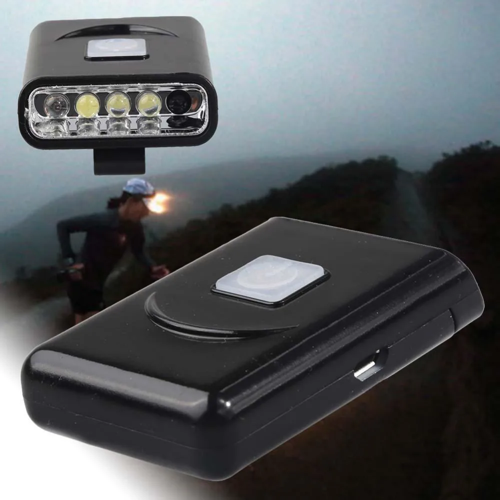 

1x Rechargeable 5 LED Sensor Head Cap Hat Lamp Light USB Headlamp Torch Black hiking flashlight cycling flash lights