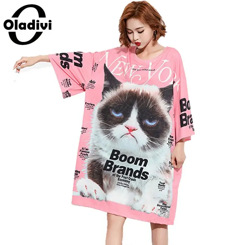 

Oladivi Fashion Animal Print Oversized Dress Big Size Women Casual Loose Summer Dresses Ladies Long Shirt Tunic 2019 Vestidios