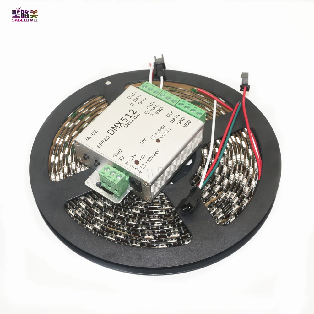 

5m/roll DC5V WS2812B IP65 waterproof 60 Pixels/m individually addressable 5050SMD RGB LED Digital Strip & DMX Controller