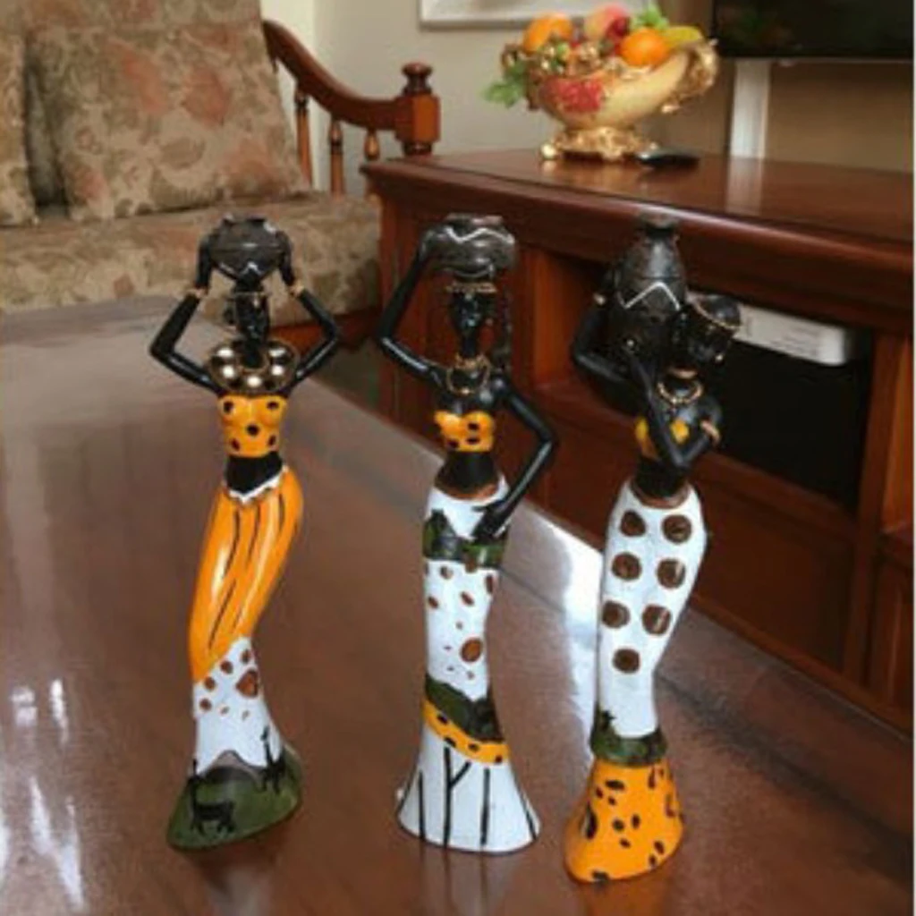 Resin Table Top African Figure Sculpture Bright Color Dyed Centerpiece, Home Decorative