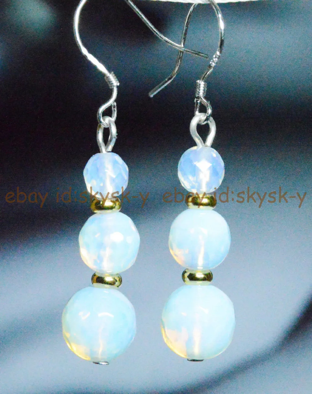 

Free shipping BEAUTIFUL! WHITE FACETED MOONSTONE BEADS DANGLE DROP EARRING SILVER HOOK AAA