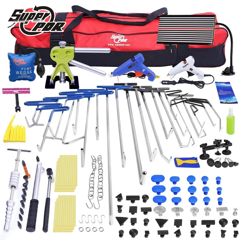 

PDR Paintless Dent repair tool kit PDR hooks tools set Push Rod Car Crowbar LED lamp Board pulling bridge glue puller tools