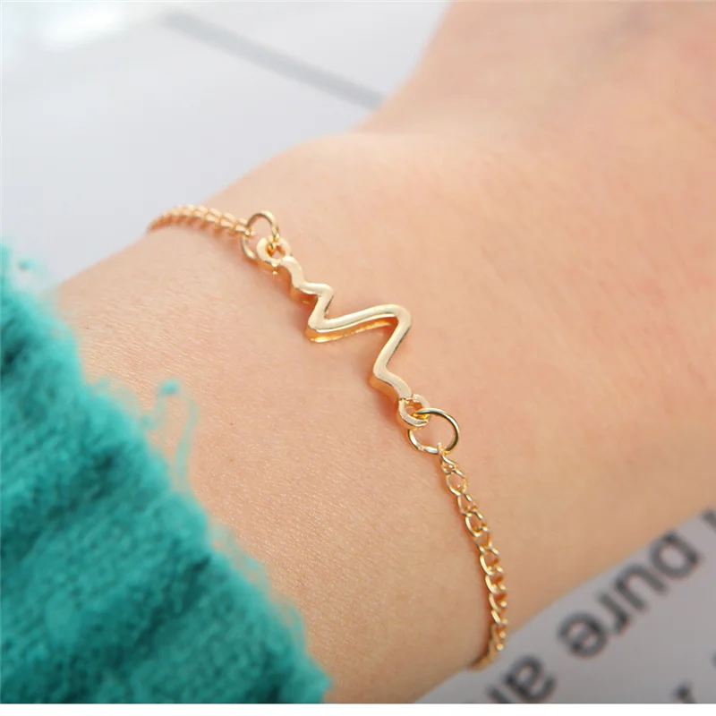 

New Fashion Simple Frequency ECG Design Bracelet Love Thin Female Bracelet Jewelry Pulseras Mujer Bracelets & Bangles