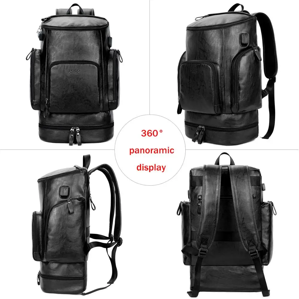  VICUNA POLO Leather New Arrival Multifunctional Business Laptop Backpack With Headphone Hole USB Ch
