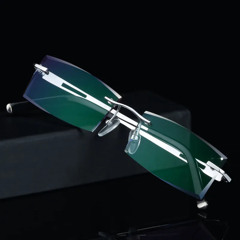 

Men Fashion Glasses Titanium Rimless Eyeglasses Frame Diamond Decorations Optical Frame with Prescription Glass NEW oculos 6607