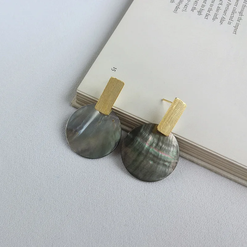 

exaggerate Authentic 925 Sterling silver Shell Golds Geometric Dangle long Earrings FINE jEWELRY TLE586