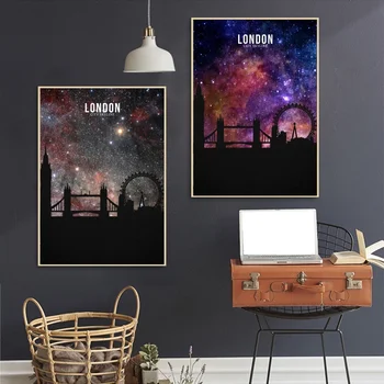 

England London Starlit Sky Art Canvas Poster Wall Pictures for Living Room No Frame