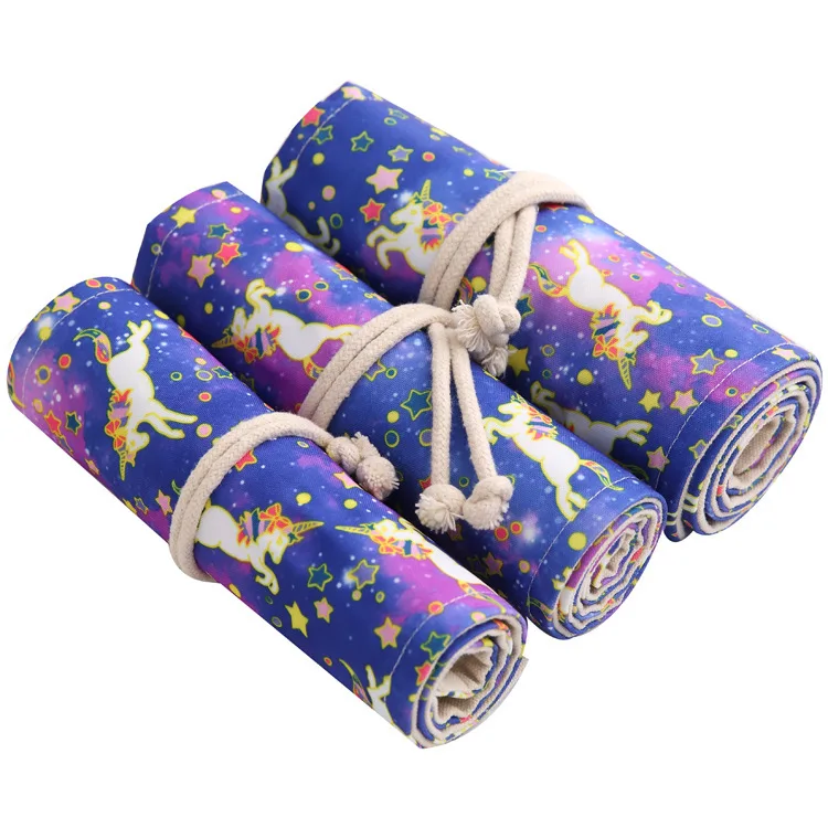 

36/48/72 Holes Pencil Case Unicorn Canvas Roll Pouch Comestic Makeup Brush Case Pen Storage pecncil box Estuches School penalty