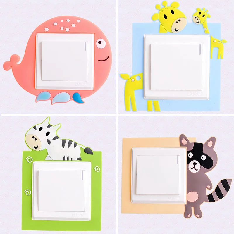 

Creative cute cartoon power socket stickers Luminous Cactus Switch Sticker with Panda Elephant Cat Giraffe switch sticker