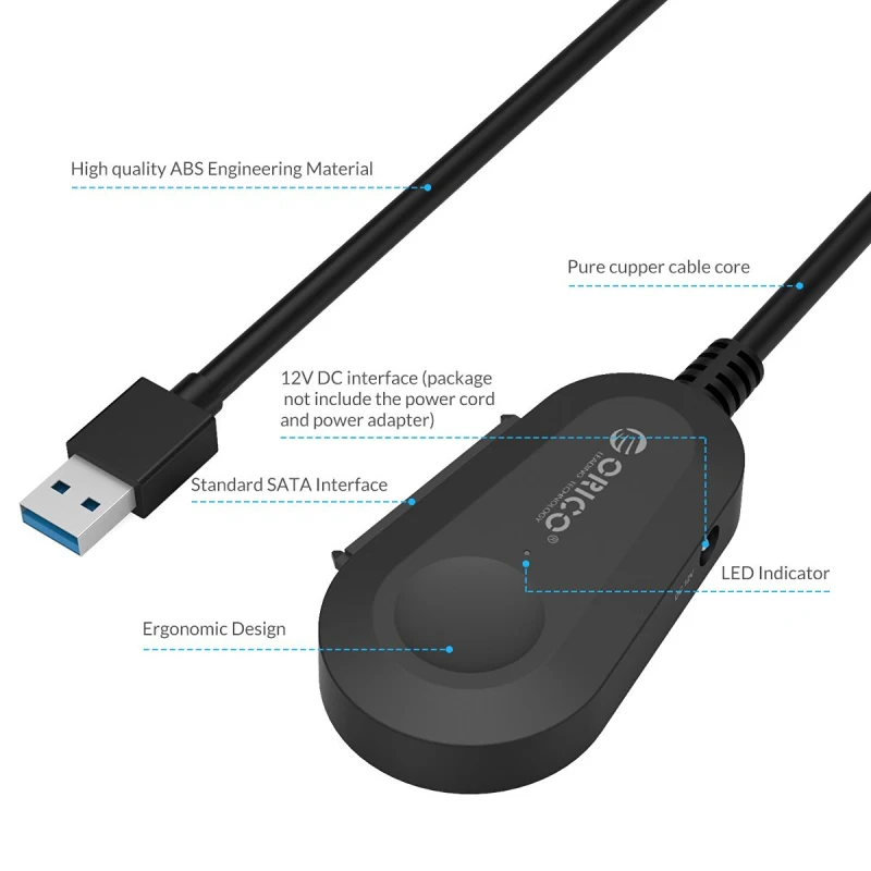 Кабель переходник ORICO с USB 3 0 на SATA для жесткого диска 2 5/3 5 дюйма HDD/SSD адаптером