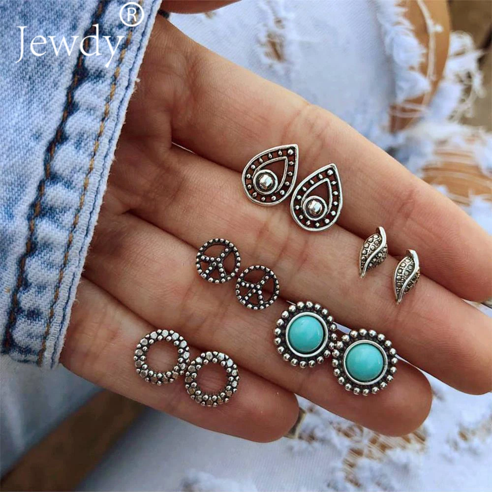 

5 Pairs Women Crystal Earrings for Women Boucle D'oreille Jewelry Bohemian Stud Earring Set Green Droplets Brincos