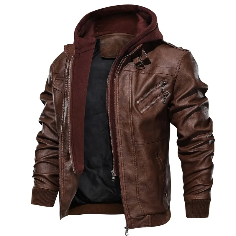 

NEW Men Spring Autumn Motorcycle PU Leather Jacket Military Bomber Jacket Slim Casual Jacket Windproof Vintage Coat-C