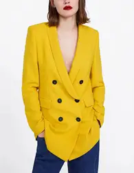 HEE GRAND/женские двубортные блейзеры; Новинка осени 2019 года; Верхняя одежда; желтые куртки с карманами; женские офисные костюмы; WWX498