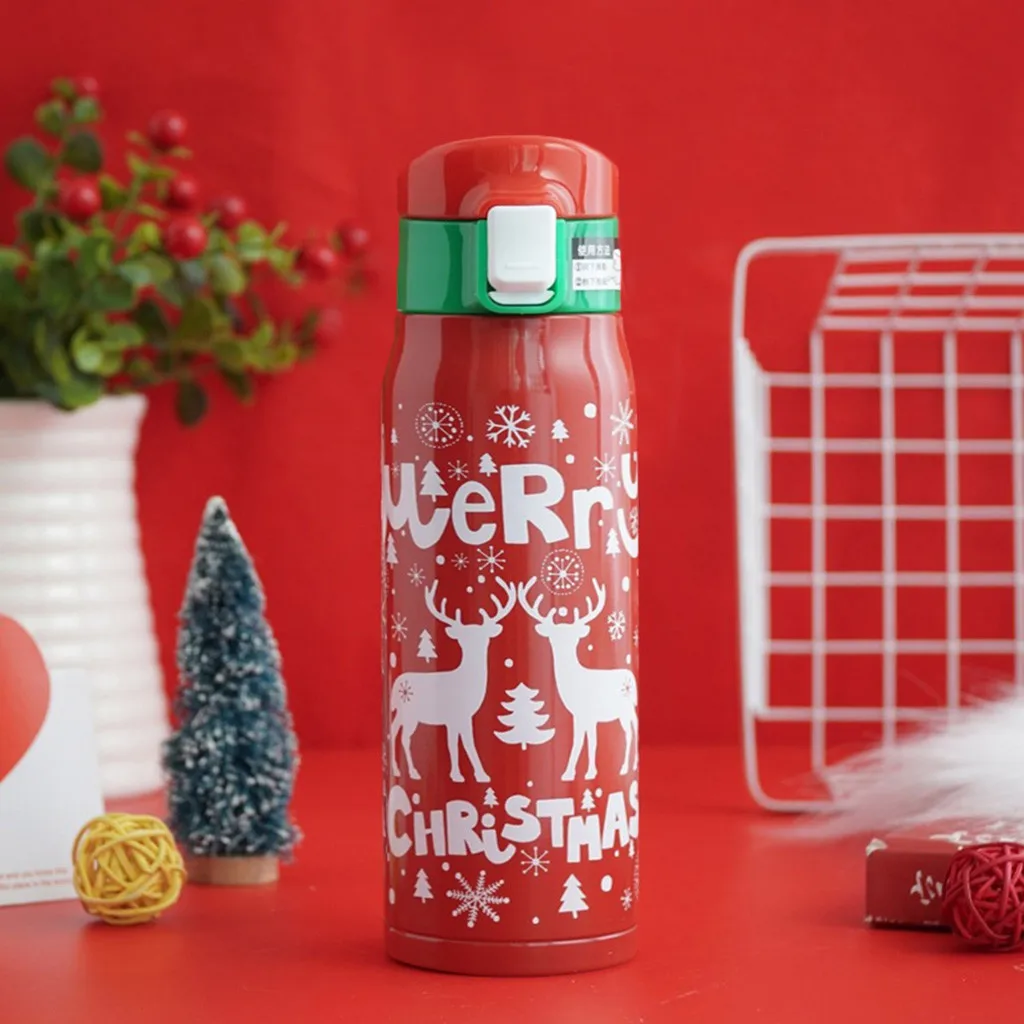 Термокружка Из Нержавеющей Стали, прыгающая крышка, вакуумная колба, дорожная кофейная кружка, Рождественская печатная бутылка для воды, Рождественский подарок на год# 40gy
