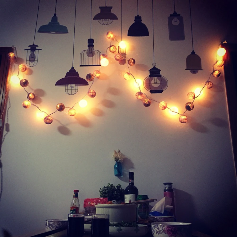 

2m 20 LEDs Colored Cotton String Lights Ball Battery Powered LED String Fairy Lights Party Wedding Holiday Decoration Lighting