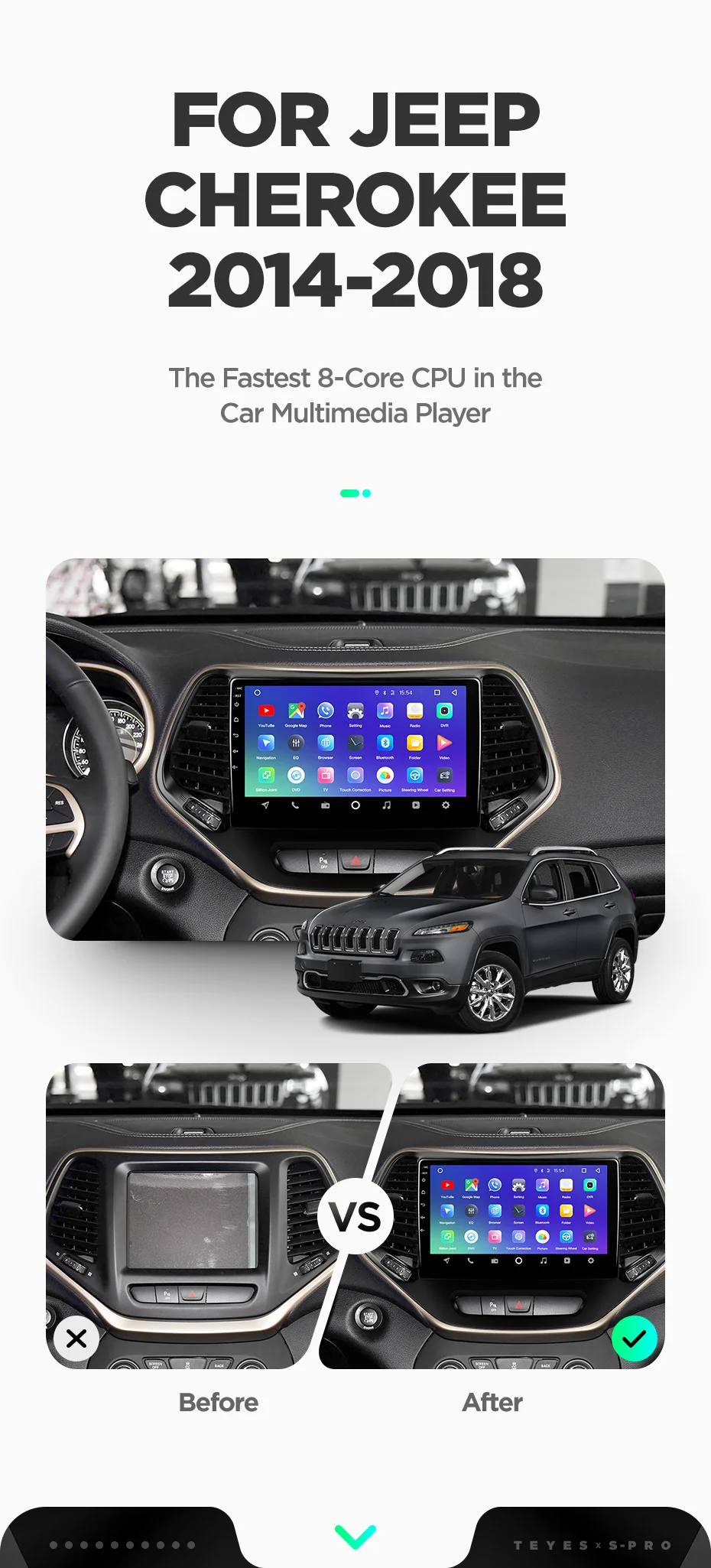 Excellent TEYES SPRO For Jeep Cherokee 5 KL 2014 2015 2016 2017 2018 Car Radio Multimedia Video Player Navigation GPS Android 8.1 No 2din 4