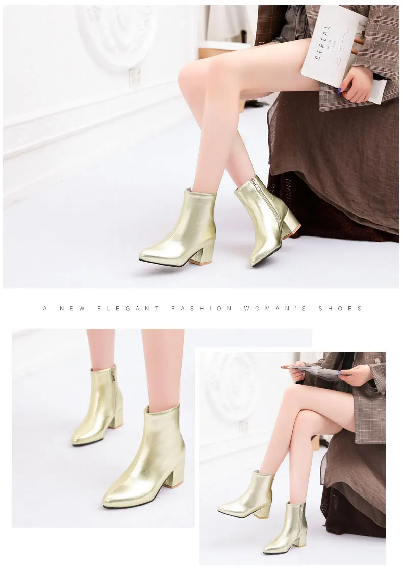 RQFF Brand Winter Boots Women With Box Big size 34-43 Shoes Woman 6CM Heel Ankle Boot Female Footwear Gold Leather Ladies Shoe (11)