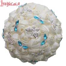 Элегантная слоновая кость Роза бабочка синий кристалл бриллиантовой огранки стежка Свадебный букет невесты свадебная брошь свадебный цветок W2217 на заказ