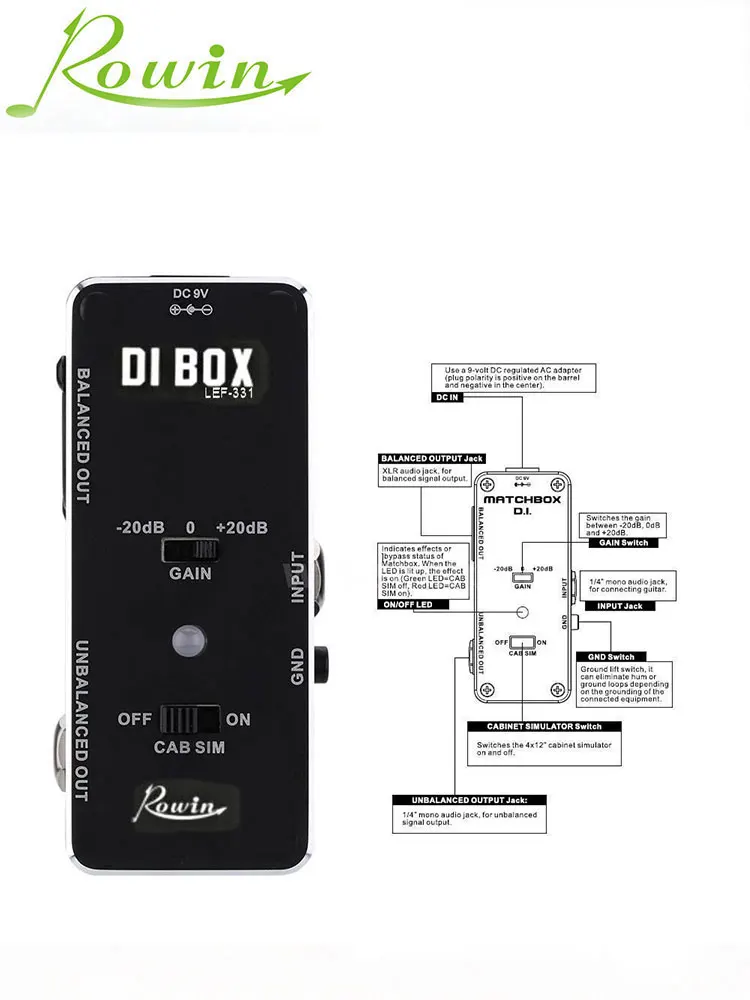 Rowin LEF-331 DI BOX Smart direct input box с ультра низким искажением, он тихонько передаёт ЗВУК гитары или бас непосредственно t