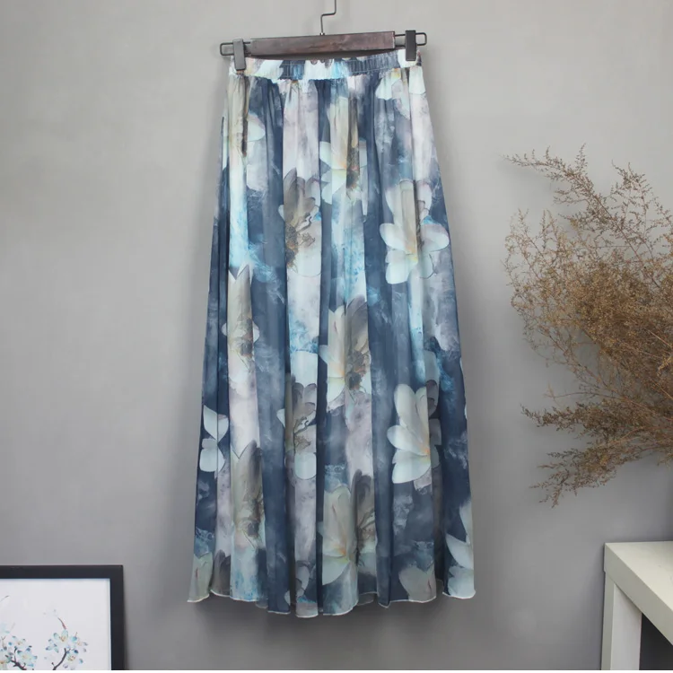 2019 Vintage Flower Print High Waist Women Summer Chiffon Long Skirts Saia Women Boho Elegant Maxi Skirt Faldas Jupe Femme 2019 Vintage Flower Print High Waist Women Summer Chiffon Long Skirts Saia Women Boho Elegant Maxi Skirt Faldas Jupe Femme