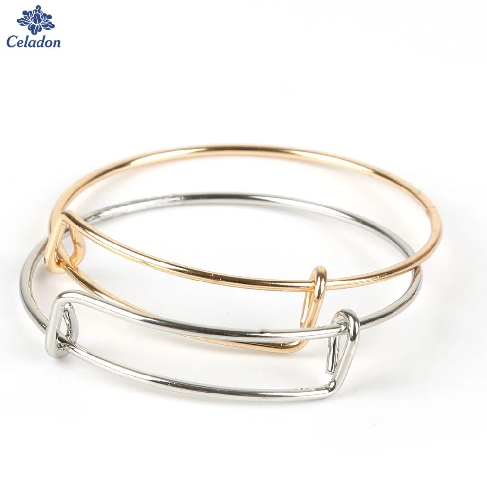 

10pcs 50mm Gold/Rhodium Plated Adjustable Wire Bracelets Blanks, Expandable Wiring Bangle Bracelet for Women Jewelry Handmade
