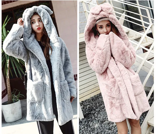 Women's Artificial Fur Coats Long Cashmere Cartoon Lovely Jacket Wool Coat For Women 2018 New Winter Clothing Big Size LZ955 (13)