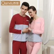 Qianxiu/пара трикотажных хлопковых пижам с длинными рукавами для мужчин, можно носить на улице, модные современные Семейные пижамы с круглым вырезом и длинными рукавами